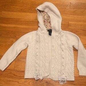 Cynthia Rowley Cream Cable Knit Hooded Cardigan Floral Lining Button Closure 4T